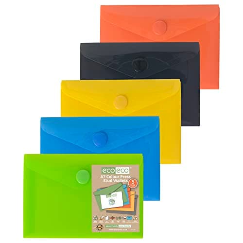 eco-eco A7 50% Recycled Assorted Colours Press Stud Popper Wallet, Plastic Folders (Pack of 25), 105mm x 74mm, eco077x25 — view 2