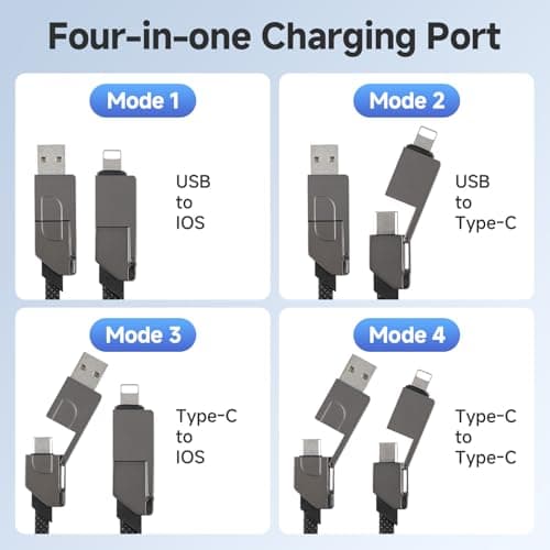 AHRLIC 4-in-1 USB Charging Cable Keychain – Zinc Alloy, Multi-Adapter Charger Cord for USB, Type-C, Micro USB, iOS Port Devices – 60W Fast Charging, Magnetic Stretchable Travel Cable (Dark Gray) — view 3