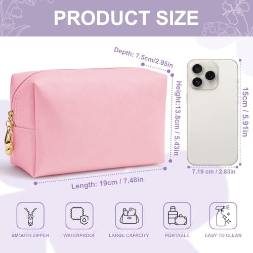 EDSG Personalised Makeup Bag, Waterproof Leather Cosmetic Bags with Name & Birthflower, Travel Toiletry Bag Gifts for Women, Best Friends, Sister, Birthday, Bride Bridesmaid Gifts (Pink, Design 1) — view 4