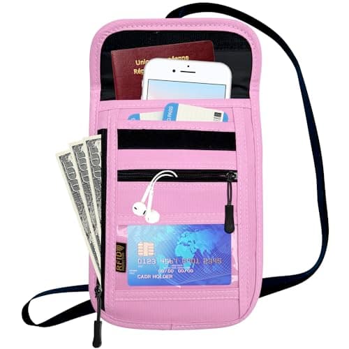 RFID Blocking Travel Neck Wallet Pouch and Passport Holder，Travel Neck Pouch Passport Holder for Women & Men, Pink, Minimalist — view 2