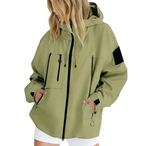 Lightweight Waterproof Jacket Womens, Breathable Hooded Raincoat, Softshell Jacket with Zipper, Packable Windbreaker for Hiking, Travel, Running, Cycling & Outdoor Activities, for Spring Fall Winter