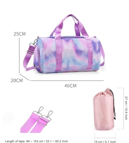 Teens Women Travel Bagwith Shoe Compartment & Wet Compartment Swimming Bag, Children's Girls Travel Bag for Gymnastics Swimming Cute Colourful Dance Bag Rainbow Pattern Sports Bag, Purple, — view 2