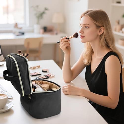 BELICOO Make up Bag, Large Double-Layer Travel Makeup Bag with Mirror — view 3