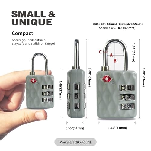UP Security TSA-Approved Combination Padlock for Luggage & Travel - Durable, Resettable, Compact TSA Lock, Combo Lock for Suitcase, Cabinet, Gym Locker, Gun Case, Box (Gray+Gray) — view 3
