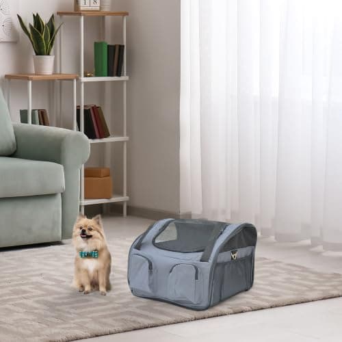 PawHut Soft Sided Pet Carrier Foldable Cat Carrier Dog Puppy Grey — view 2