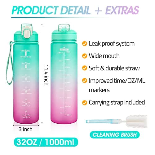 YC Kitchen Water Bottle with Time Marker - 1L Water Bottles with Straw, air up water bottle Leakproof & BPA Free Sports Water Bottle with Carry Strap for Fitness,Gym,and Outdoor Sports — view 5