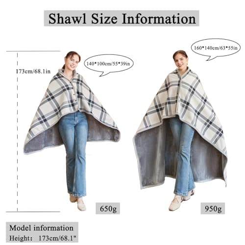 SIVENKE Fleece Wearable Blanket, Plaid Lap Blanket Comfy Poncho Plush Blankets Throw Women Shawl Wrap Cover Cape with Buttons for Bed Sofa Office 100 x 140cm — view 3