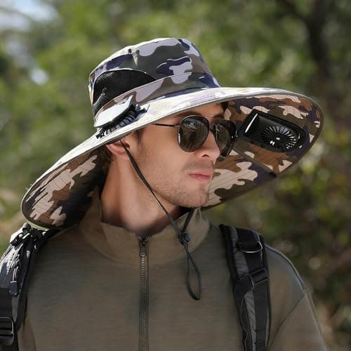 Celanisai Fan Hat Men's Outdoor Sun Hat with Wide Brim and SPF 50 Protection for Hiking, Fishing, Travel, Adjustable and Quick Drying Breathable Fishing Hat with Wide Brim, O Beige, One size — view 3