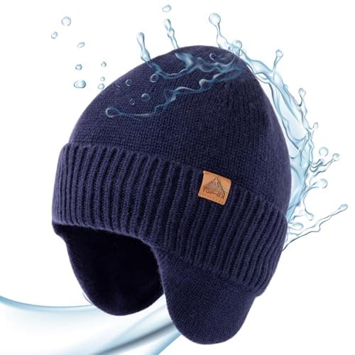 TOP-EX Merino Wool Waterproof Beanie for Men Women Navy Blue M/L
