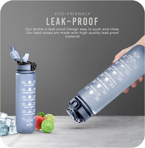 Roe Tenpo Sports Water Bottle with Straw and Time Marking, and 32OZ Capacity - Motivational and Eco-Friendly BPA-Free Bottle for Running, Gym, Yoga, Outdoors, and Camping (Style-1, Grey) — view 4