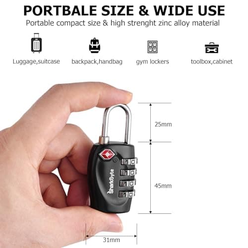 SharkByte TSA Approved Luggage Locks, 4-Dial Security Travel Combination Padlock, Travel Lock for Suitcases Luggage Case, Zipper, Backpack, Travel Bag Gym Locker Code Padlock, Suitcase Locks (2 Pack) — view 3