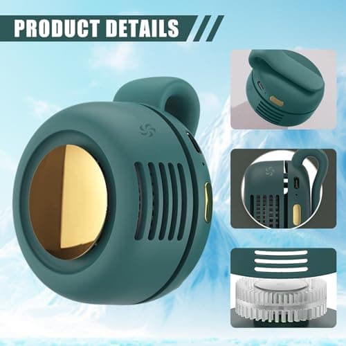BRTNUP Silent Mini Bladeless Fan Portable Waist Clip Fan Rechargeable Hands-Free Belt Fans with 3 Speeds for Travel Office Shirt, Summer Gift for Outdoor Lovers (Green) — view 3