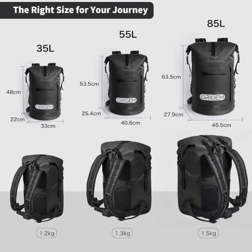 Origem Waterproof Backpack 35L-85L Dry Bag for Swimming (Dark Black, 35L) — view 3