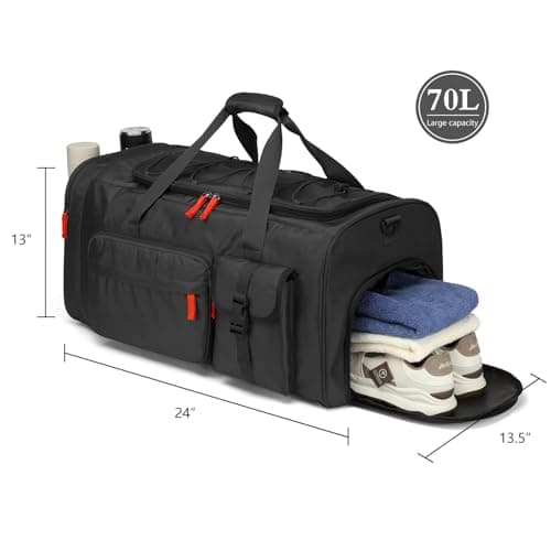 Lyweem Large Duffle Bag Backpack for Travel, 70L Heavy Duty Gym Duffel Bag for Men Women with Shoes Compartment, Sports Holdall Backpack for Weekend Overnight Traveling, Black — view 6