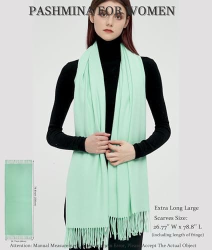Pashmina Shawls and Wraps Scarfs for Women Wedding Party Winter Warm Long Solid Color,Mint Green — view 2