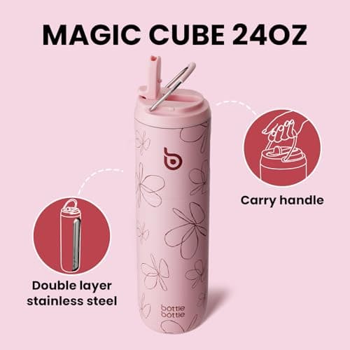Bottle Bottle Insulated Water Bottle700ml(24oz) with Straw and Lid Stainless Steel Sports Travel Gym Water Bottles Metal Drink Flask with Handle for Man and Women(Flower Frenzy) — view 4