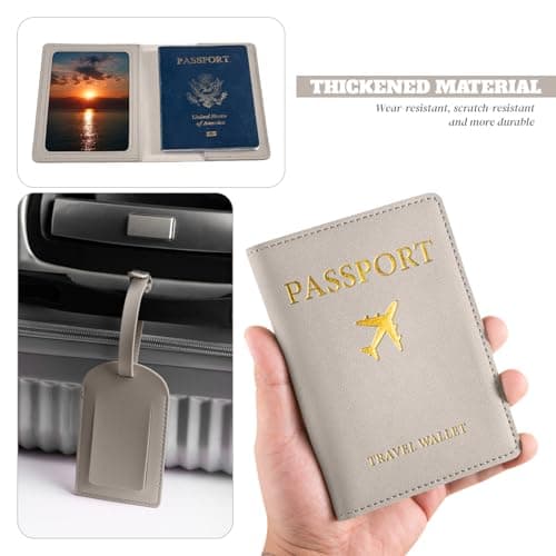 YMWALK Mr and Mrs Passport Wallet and Luggage Tag Set, PU Leather Travel Essentials for Couples, Cute Honeymoon Gift, Credit Card and Business Card Holder (Gray) — view 6