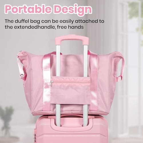 H.yeed Luggage Sets of 3 Piece, Lightweight Trolley Travel Suitcase Set ABS Hard Shell with 4 Spinner Wheels TSA Lock for Man Women, 21" + Duffels Bag & Toiletry Bag, Pink — view 6