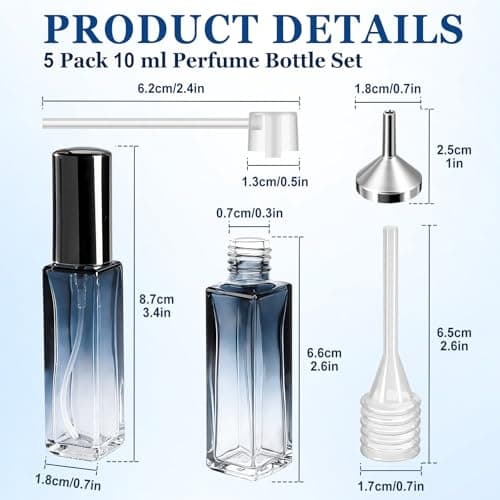 Qufiiry 5Pack 10ml Perfume Travel Bottle Glass Refillable Atomiser Set with Funnel Dropper Leakproof Portable Perfume Spray Bottles for Women Men Travel — view 2