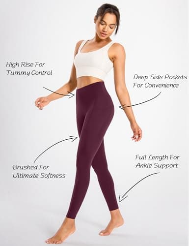 Yogaration Leggings for Women High Waisted Yoga Pants with Pockets, Wine Red, M — view 5