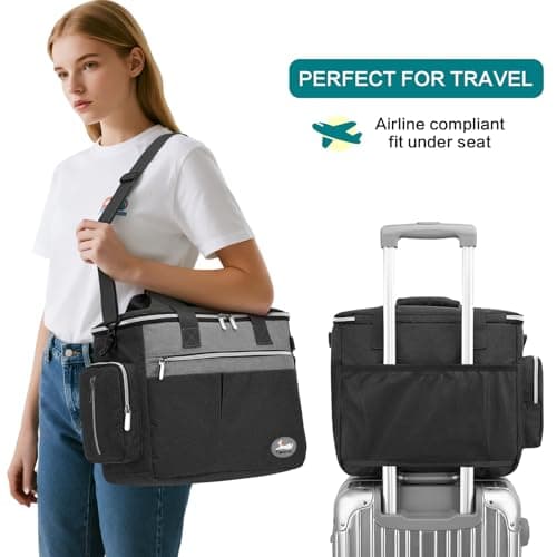 TAIHOYIN Dog Travel Bag for Pet Kit Outdoor with 2 Food Bags + 2 Collapsible Bowls + Feeding Mat + Dog Treat Bum Pouch 7-Piece Set for Pet Accessories Organizer for Traveling Walking Camping, Black — view 3