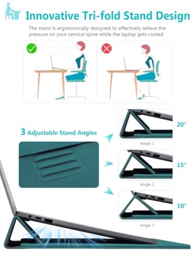 HYZUO 13 Inch Laptop Case Sleeve Bag with Adjustable Stand, Dark Green — view 2