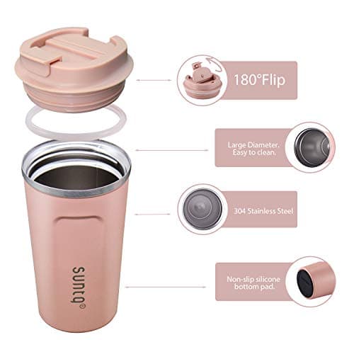SUNTQ Reusable Coffee Cups Travel - Coffee Travel Mug with Leakproof Lid - Insulated Cup Thermal Mug - Stainless Steel Coffee Travel Cup - for Hot and Cold Drinks, 13oz/380ml, Coral Pink — view 3