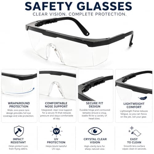 8 Pack Safety Glasses, Adjustable Anti-Fog Protective Eyewear with Clear Polycarbonate Lenses, Lightweight Safety Goggles for DIY, Laboratory, Construction, Gardening, Sports and Workshop Us — view 4