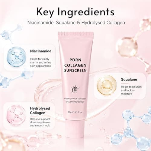 PDRN Collagen Face Sunscreen for Women, Sunscreen for Face, SPF Moisturizer Face, SPF 50 PA+++ Cream with Niacinamide, Squalane & Hydrolysed Collagen, for All Skin Types, Hydrating Daily Glow, 50ml — view 5