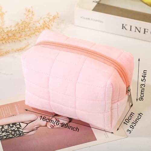 YONEEKSS Small Makeup Bag, Fluffy Travel Cosmetic Bag, Cute Zippered Toiletry Organizer Case, Daily Makeup Pouch for Women Girls (Pink) — view 2