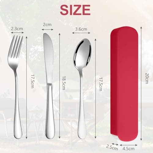 HOTUT 3 Pcs Travel Cutlery Set, Cutlery Set with Portable Pouch Case, Stainless Steel Flatware, Reusable, Portable Utensils for Home Outdoor Travel Picnic Office School Lunch Box, Red — view 2