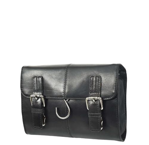 Real Leather Hanging Toiletry Wash Bag for Mens Travel Shaving Kit Pouch Cruise Black — view 3