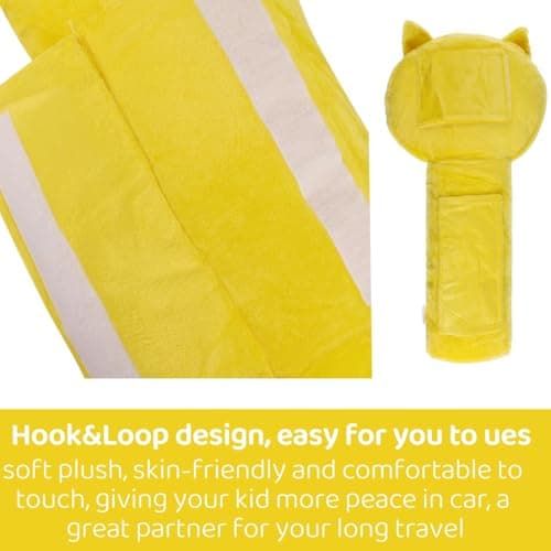 SIQITECHUK Kids Seat Belt Pillow Children Shoulder Neck Support Seat Belt Stuffed Cushion Cute Cartoon Seatbelt Strap Cover Pad for Boys Girls Headrest (Yellow Cat) — view 5