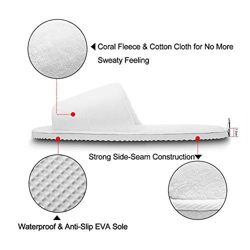 Echoapple Two Size Fit Most Slippers - 5 Pairs of Deluxe Open Toe Disposable Slippers for Spa, Party Guest, Hotel and Travel (6/7.5 UK, White) — view 4