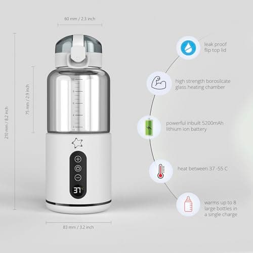 Cherub Baby Anywhere Portable Baby Bottle Warmer | 300ml Cordless Travel Milk Warmer with Borosilicate Glass | Fast Rechargeable Battery-Operated Baby Bottle Heater — view 6