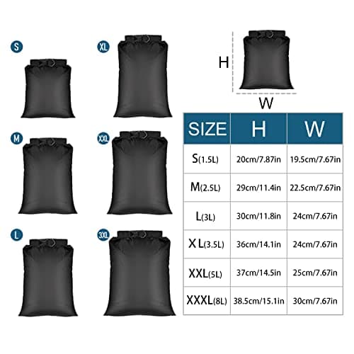 DRERIO 6 PCS Dry Bags Waterproof Dry Bag Set Dry Sack Small Dry Bags Rucksack Liner Black Canoe Bags Water Resistance for Camping Hiking Backpacking Kayaking Home Storage — view 2