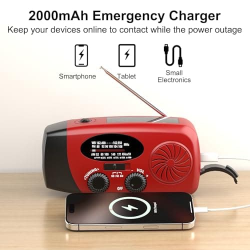2000mAh Wind Up Solar Radio, Emergency Crank Weather Radio, FM/AM Radios — view 3