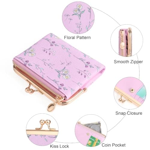 GAEKEAO Small Purses for Women RFID Blocking Bifold Ladies Wallet Vegan Leather Coin Purse with Zipper and Kiss Lock — view 3