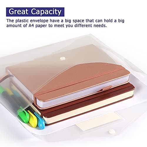 6 Pack Clear Document Folders Plastic Envelopes, A4 Size, White — view 5