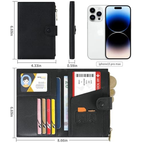 WASON Leather Passport Cover Travel Wallet RFID Blocking – Passport Holder Slot with Zipper Pocket for lD, Boarding Pass,Ticket, Cash, SD Card, Travel Essentials for Men and Women (Black) — view 4