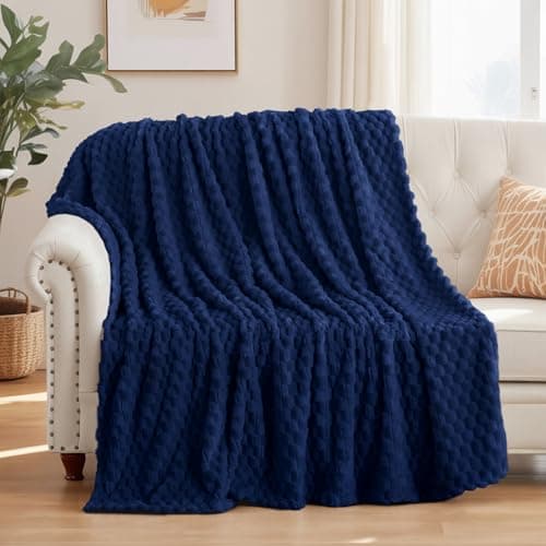 Aisbo Navy Throw Blankets for Sofa - Fleece Fluffy Throws for Beds Double, Soft Warm Fuzzy Big Blanket for Couch, 150x200 cm — view 2