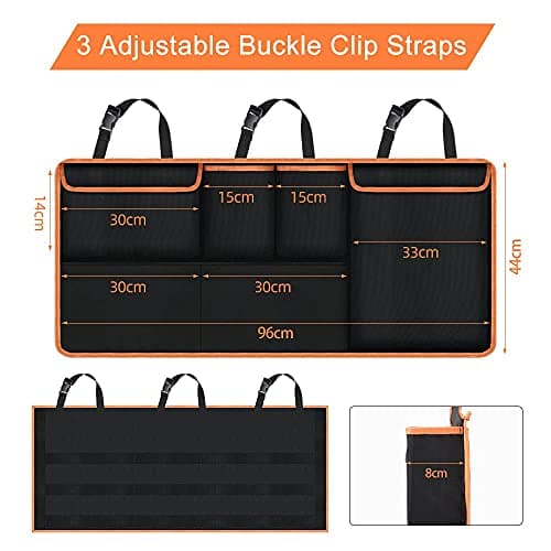 URAQT Car Boot Organiser Waterproof Kick Mats Seat Back Protectors, Travel Durable Foldable Multi-Pocket Children's Cargo Net Storage for Car Backseat Cover (100x45cm) — view 2