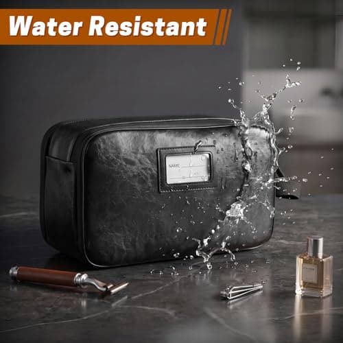 SWISSELITE Leather Toiletry Bag for Men, Water Resistant Dopp Kit for Toiletries Accessories with Wet/Dry Separation, Travel Essentials Shaving Bag Bathroom Organizer for Travel Gym Dorm (Black, L) — view 3