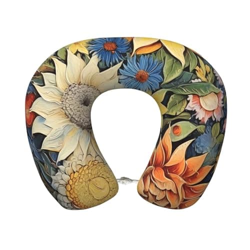 BOAITENYU Oil On Canvas Sunflower Memory Foam Travel Pillow Soft Comfort U-Shaped Neck Pillow Snug Fit Cushion for Travel Wearing