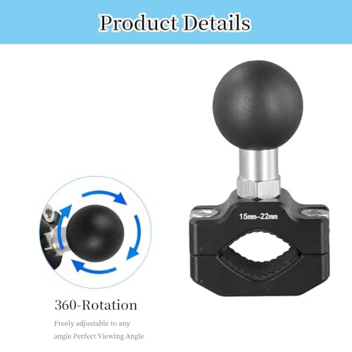 1 Inch Ball Head Handlebar Mount, RAM Ball Head Adapter with U-bolt Mounting Base, 25.4 mm/1" Aluminum Alloy Ram Mount Ball Base, Motorcycle Bicycle Handlebar Mount Clamp with Ball Connector — view 2