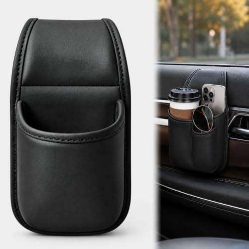Leather Car Door Cup Holder – Wide‑Mouth Opening for Drinks & Phone