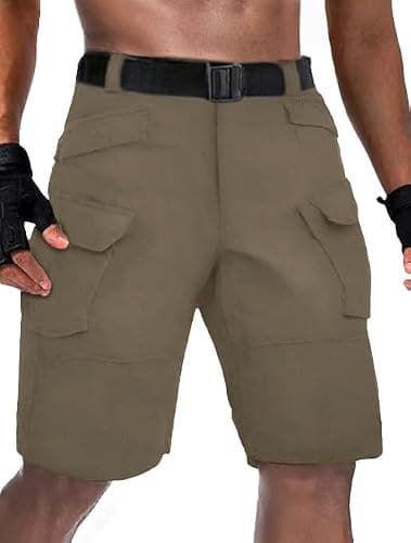 JUSOFTY Cargo Shorts for Men Waterproof Stretch Multi Pockets Quick-Dry Outdoor Running Athletic Mens Cargo Shorts No Belt Khaki — view 2