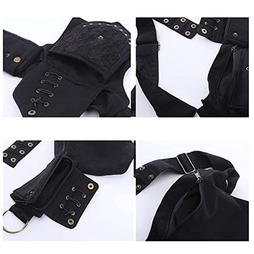 Larswon Renaissance Bag for Women - Festival Thigh Bag, Black, M — view 3