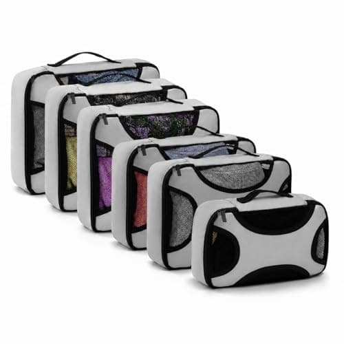 LUGGIX Packing Cubes for Travel, 6 Piece Suitcase Organiser Bags Set with Breathable Mesh, Lightweight Travel Packing Cubes for Suitcases, Grey