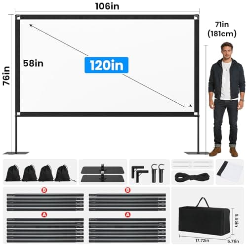 120inch Projector Screen with Stand: Portable Projector Screen Outdoor Indoor Front/Rear16:9 4K HD with Carry Bag Sandbag- Movie Screen for Backyard Moive Night, Camping, Theater — view 5